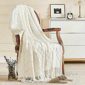 Home Off White Wool Acrylic Knitted Throw Blankets for Couch and Bed‎